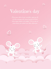 Valentine's day, mouse on pink background, postcard, Valentine's day, February 14