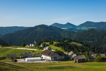 Mountain village Zgornja Sorica in Julian Alps, Slovenia