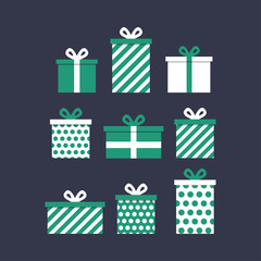 set of christmas gift box in green and white color illustration vector