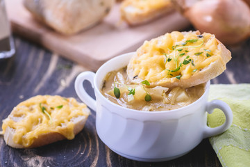 onion soup and toast with cheese