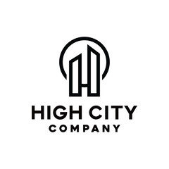 Simple Line City Logo Design. Modern Building Symbol. Luxury Apartment Icon.