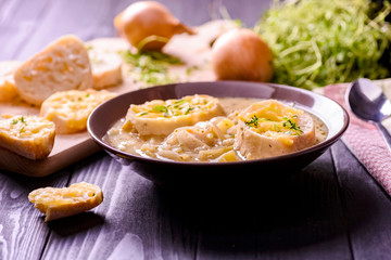 onion soup and toast with cheese