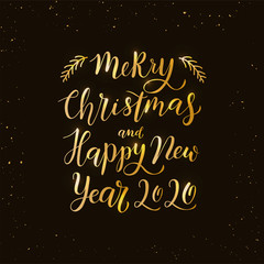 Merry Christmas and Happy New Year 2020 - handwritten lettering calligraphy for postcard, invitation, print, poster, banner, web.