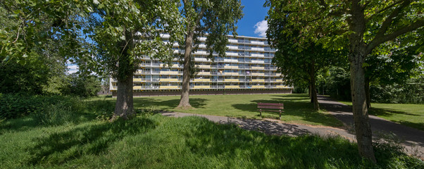 Fototapeta na wymiar Modern Dutch architecture. Apartments Sneek. Residential area. Flat.