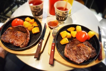grilled beef steak with vegetables