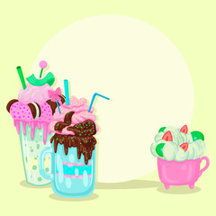 Three different milkshakes. Vector objects on white background