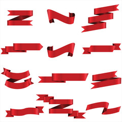 Red Ribbon Set In Isolated For Celebration Banner White Background, Vector Illustration