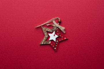 Wooden Christmas Toy on Red Background