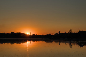 Fototapeta na wymiar Sunset over the Palić lake
