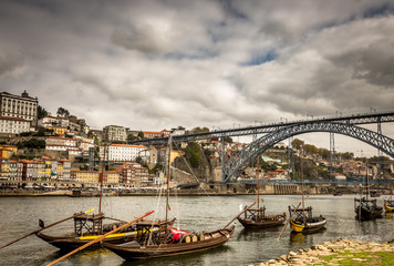 Fototapeta na wymiar Porto, Portugal at Dom Luis Bridge.