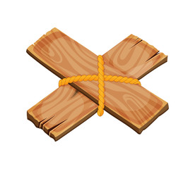 Cartoon wood blank signboard, banner and ribbon, western sign vector set. Wooden banner and vintage frame plank illustration.