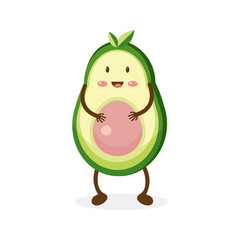 Funny happy smiling avocado. Vector flat. Isolated on white background. The concept of a healthy lifestyle. Cute exotic fruit. Kawaii cartoon character.