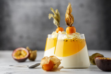 Dessert with Passion Fruit and Physalis