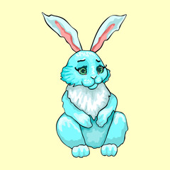 Rabbit. Four vektronyh character. Outlined colored drawing