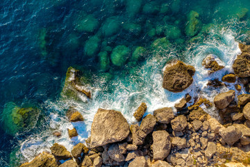 Sea surface aerial. Waves hitting shore