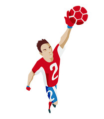 Fototapeta na wymiar Goalkeeper catches the ball. Football. Vector illustration of a flat design.