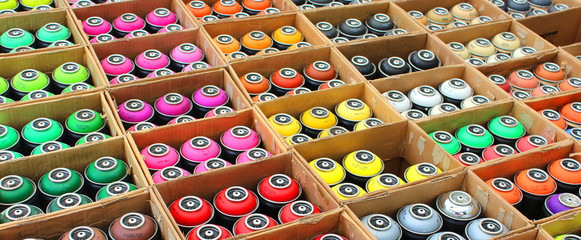 Alignment of multicolored paint spray boxes