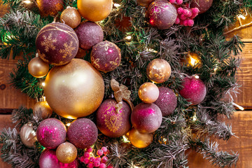beautiful Christmas toys on the Christmas tree. festive Christmas decorations. colorful Christmas balls