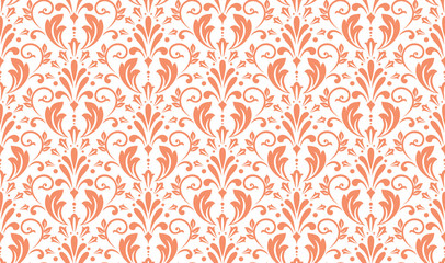 Floral pattern. Vintage wallpaper in the Baroque style. Seamless vector background. White and pink ornament for fabric, wallpaper, packaging. Ornate Damask flower ornament