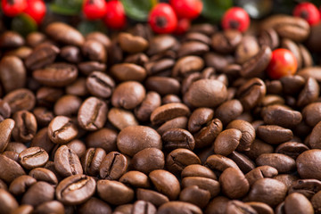 Closeup of roasted coffee beans