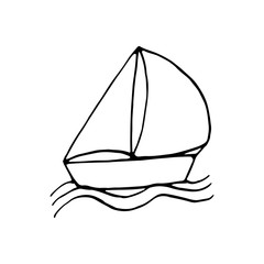 Single element of boat in doodle summer set. Hand drawn vector illustration for greeting cards, posters, stickers and seasonal design.