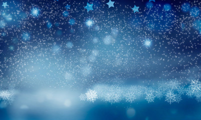 blauer weihnachtlicher Hintergrund mit Lichtern und Sternen