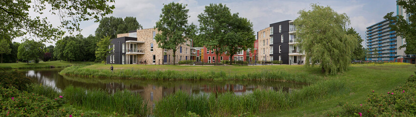 Fototapeta na wymiar Modern Dutch architecture. netherlands. Apartments Smetanalaan Assen. Panorama.