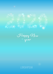 Stylish vector illustration with snowflakes and digits 2020 on blue background. For greeting cards, poster, cover, web and advertising banner, flyer, mailing, postcard, package design.
