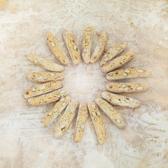 Cookies laid out in the shape of te sun.