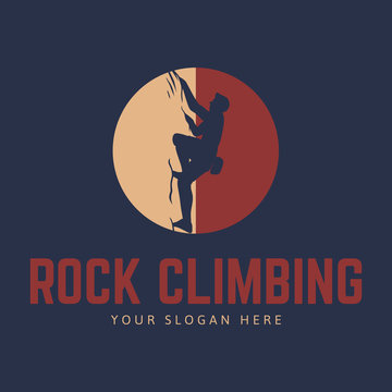 Rock Climbing Logo Template With Climber Silhouette And Circle