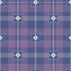 Vector Paper Cutting Art Collection inspired Daisies on Plaid seamless pattern background.