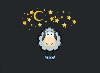 a sheep with night stars on a dark background, vector illustration
