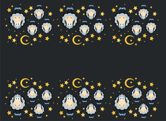 a sheep with night stars on a dark background, vector illustration, pattern