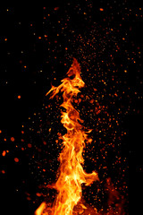 Flame, sparks on a black background.