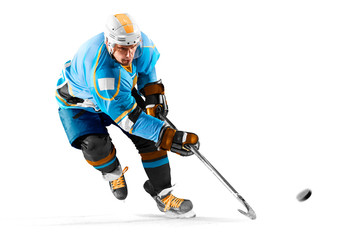 ice hockey player isolated on black background