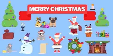 flat style selection of christmas characters. picture