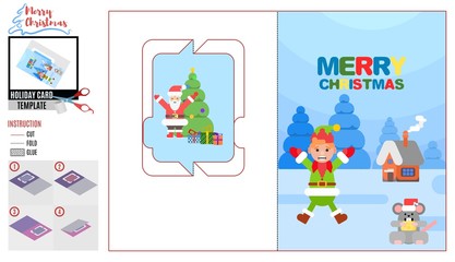 bright card with santa claus and elf. template