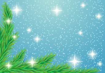 Fototapeta na wymiar Christmas background with fir branches on a winter blue background.