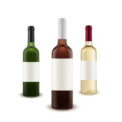 Realistic vector set of wine bottles of various colors of glass.