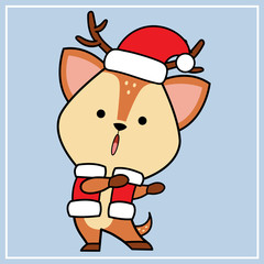 Cute Kawaii Hand Drawn Icon Clipart Deer Character Illustration With Christmas Costume - 20