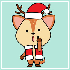 Cute Kawaii Hand Drawn Icon Clipart Deer Character Illustration With Christmas Costume - 21