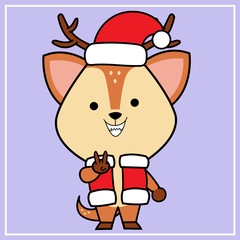 Cute Kawaii Hand Drawn Icon Clipart Deer Character Illustration With Christmas Costume - 22