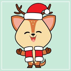 Cute Kawaii Hand Drawn Icon Clipart Deer Character Illustration With Christmas Costume - 25