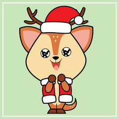 Cute Kawaii Hand Drawn Icon Clipart Deer Character Illustration With Christmas Costume - 26
