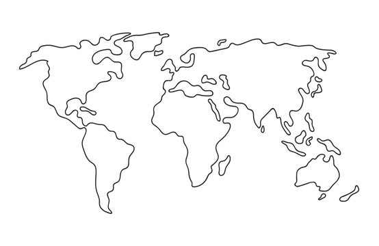 World map. Hand drawn simple stylized continents silhouette in minimal line outline thin shape. Isolated vector illustration © prostoira777