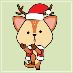 Cute Kawaii Hand Drawn Icon Clipart Deer Character Illustration With Christmas Costume - 32