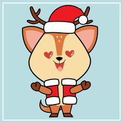 Cute Kawaii Hand Drawn Icon Clipart Deer Character Illustration With Christmas Costume - 36