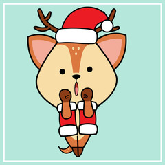 Cute Kawaii Hand Drawn Icon Clipart Deer Character Illustration With Christmas Costume - 40
