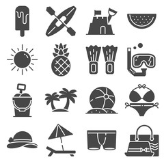 Vector Summer icons gray set on white background