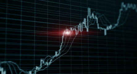 Financial stock market graph and bar chart price display on dark background.